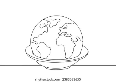 The Earth lies in a plate. Eating disorder. Obsessive fear of excess weight. World Eating Disorders Action Day. One line drawing for different uses. Vector illustration.