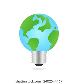 Earth Light Bulb. Saving Electricity and Energy. Green Energy or Renewable Energy. Eco- Friendly Concept. 