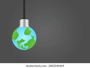 Earth Light Bulb. Saving Electricity and Energy. Green Energy or Renewable Energy. Eco- Friendly Concept. 
