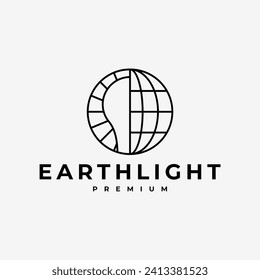 EARTH LIGHT BULB TIME SHINE LINE OUTLINE LOGO VECTOR ICON ILLUSTRATION