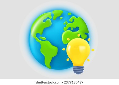 The Earth with lighting bulb. 3d vector illustration
