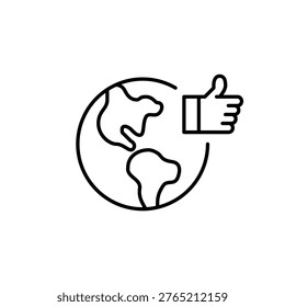 Earth and like. Global recognition, international positive feedback. Pixel perfect, editable stroke vector icon