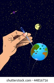 Earth like an inflatable balloon - macabre - vector