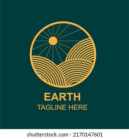 Earth line art badge logo icon template vector ilustration design. Company emblem logo concept