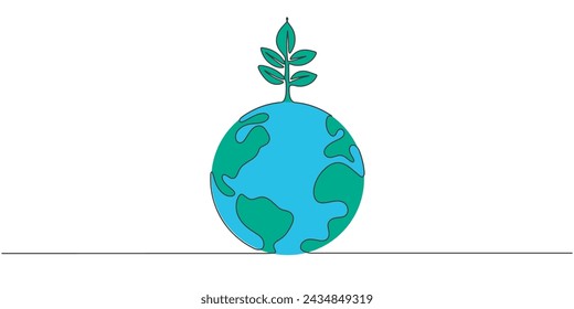 Earth line art. line art drawing. Earth day. Ecology concept. Hand drawn vector illustration