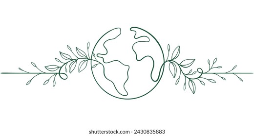 Ilustración de vector de estilo de arte de línea de tierra, vector de estilo de arte de línea dibujado a mano del día de la tierra