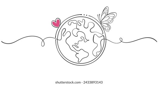 Earth line art style vector illustration, earth day, environment day line art style vector illustration