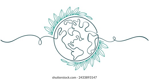 Earth line art style vector illustration, earth day, environment day line art style vector illustration