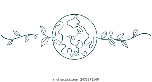 Earth line art style vector illustration, earth day, environment day line art style vector illustration