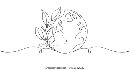 Earth line art style vector illustration, Earth day line art illustration, environment day line art vector illustration