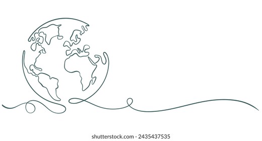 Earth line art vector illustration. One line Simple modern minimalism continuous earth vector
