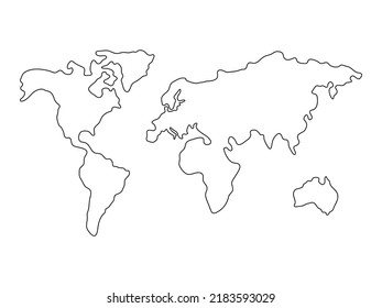 Continentes de la línea terrestre. Mapa lineal del mapa mundial. Vector aislado en blanco.