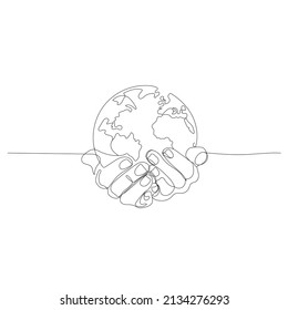 Earth line continues drawing with hands on white background. Vector illustrations for banners