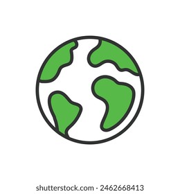 Earth, in line design, green. Earth, planet, globe, world, nature, environmental, earthy on white background vector. Earth editable stroke icon.