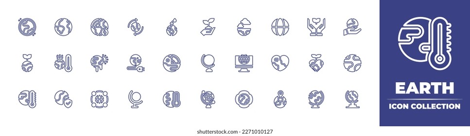 Colección de iconos de la línea terrestre. Trazo editable. Ilustración vectorial. Conteniendo globo, hora de la tierra, día de la tierra, planeta, nube, verde, día de la madre tierra.