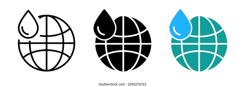 Earth line icon with leaf. planting trees symbol, wetlands. simple design editable. Design template vector eps 10