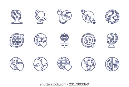 Earth line icon set. Editable stroke. Vector illustration. Containing earth globe, connection, orbiting, world, long distance, love, global, planet earth, geography, earth, globe.