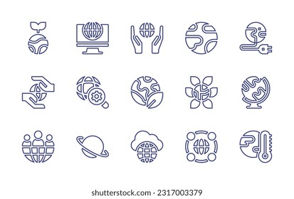 Earth line icon set. Editable stroke. Vector illustration. Containing earth, online, save the world, planet earth, earth globe, world, planet, global, globe, global warming.