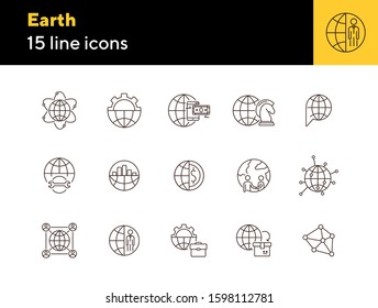 Earth line icon set. Globe, planet, world, affairs. Foreign relations concept. Can be used for topics like worldwide business, multinational company, networking