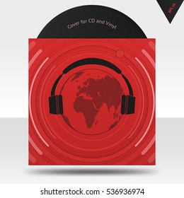 Earth listen to music. Modern background template for Covers, Vinyls, CD and etc. Red color.