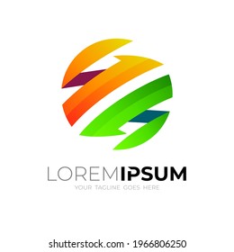 Earth logo and arrow design combination, 3d colorful logo template