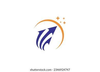 Diseño del logotipo de la Tierra con una combinación de tres flechas y estrellas superiores