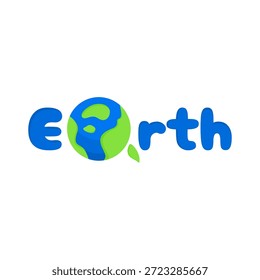 Diseño del logotipo de la tierra con tipografía redondeada linda, icono azul y verde del planeta y acento de la hoja que representa la marca respetuosa del medio ambiente, la sostenibilidad y la conciencia ambiental