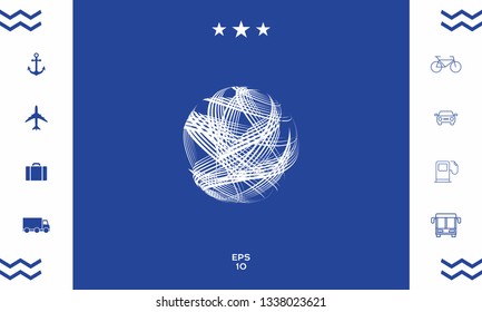 Earth logo design with multidirectional stripes. Graphic elements for your design