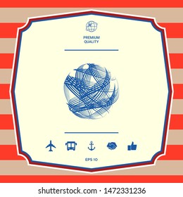 Earth logo design with multidirectional stripes. Graphic elements for your design
