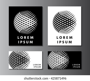 Earth logo icon design and Business cards set. Black and white symbol.