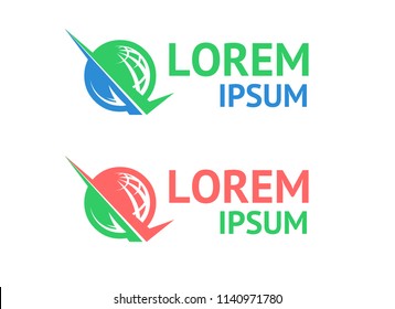 Earth logo vector stock template. Globe lines sign icon for company and bank. Globe logos set, red and blue. Simple conception.