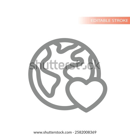 Earth love or friendly vector icon. Environment, eco globe with heart outline.