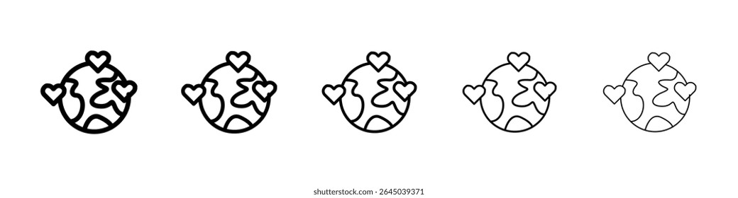 Earth love heart icon filled flat sign concept for web design.