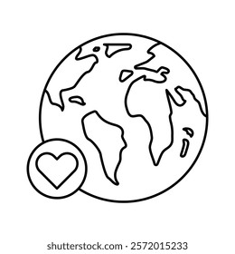 Earth love heart icon in liner stroke style