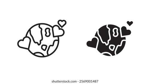 Earth love heart icon set vector graphics designs