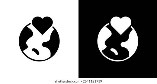 Earth love heart icon symbols. Vector illustration.
