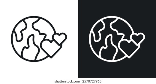 Earth love heart icons set vectors on white background.