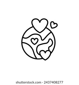 Earth Love Heart Vector Line Icon illustration.