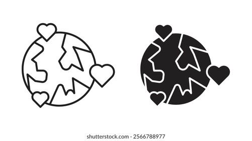 Earth love heart vector line icon illustration