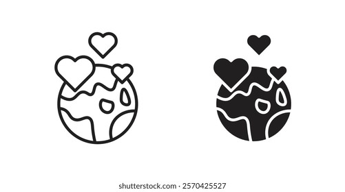 Earth love heart vector web icons set