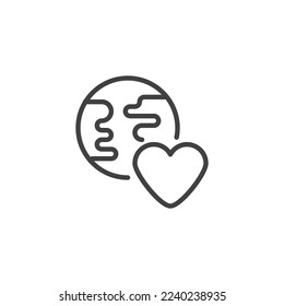 Earth love line icon. linear style sign for mobile concept and web design. Earth planet and heart outline vector icon. Symbol, logo illustration. Vector graphics