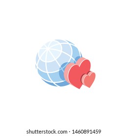 Earth Love vector 3d isometric, color web icons set, new flat style. Creative illustration, idea for infographics.
