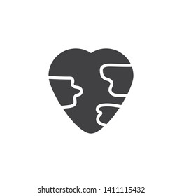 Earth love vector icon. Heart globe filled flat sign for mobile concept and web design. World Earth Day glyph icon. Symbol, logo illustration. Vector graphics