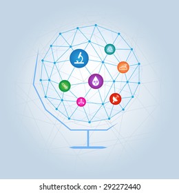 Earth low poly style with science icons set.