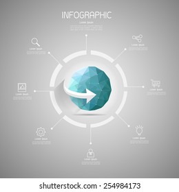 Earth low poly style, vector abstract infographic elements with icons set