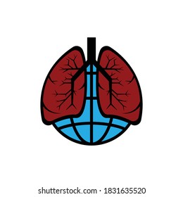 Earth and Lungs logo flat icon graphic. International pneumonia day. Design template vector