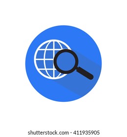 Earth with magnifying glass search icon
