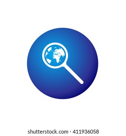 Earth with magnifying glass search icon
