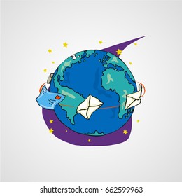Earth and mails turning around 