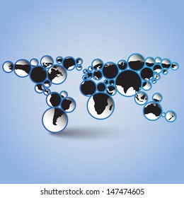 Earth map in abstract bubbles design / Vector illustration / Isolated image / 